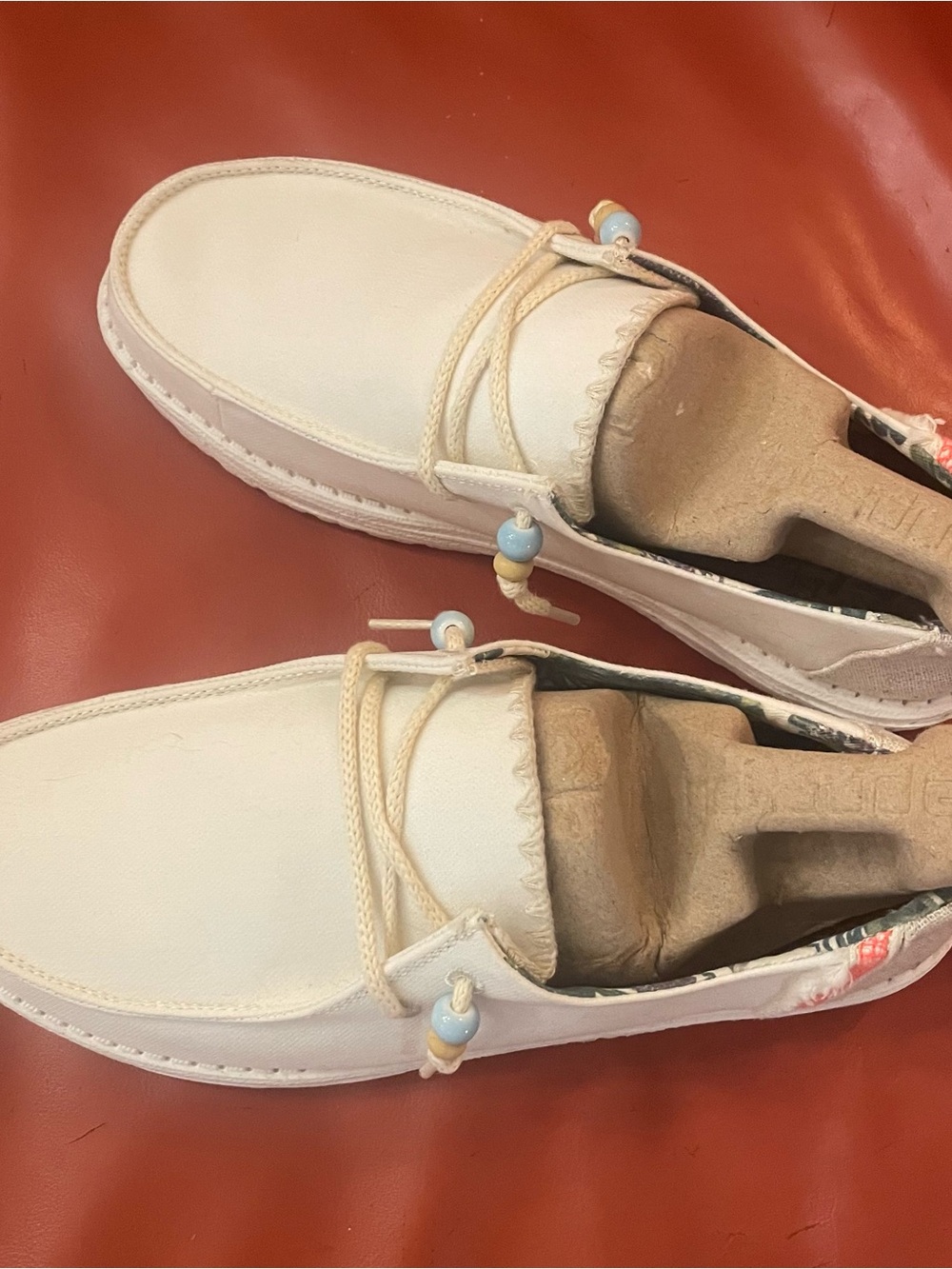 Hey Dude “Wendy Fringe” Slip-On Moccasins with Blue Bead Detail